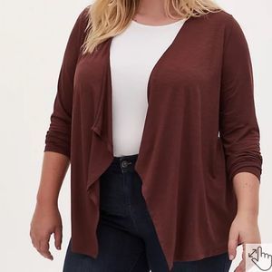 TORRID SUPER SOFT SLUB RUST BROWN DRAPE CARDIGAN